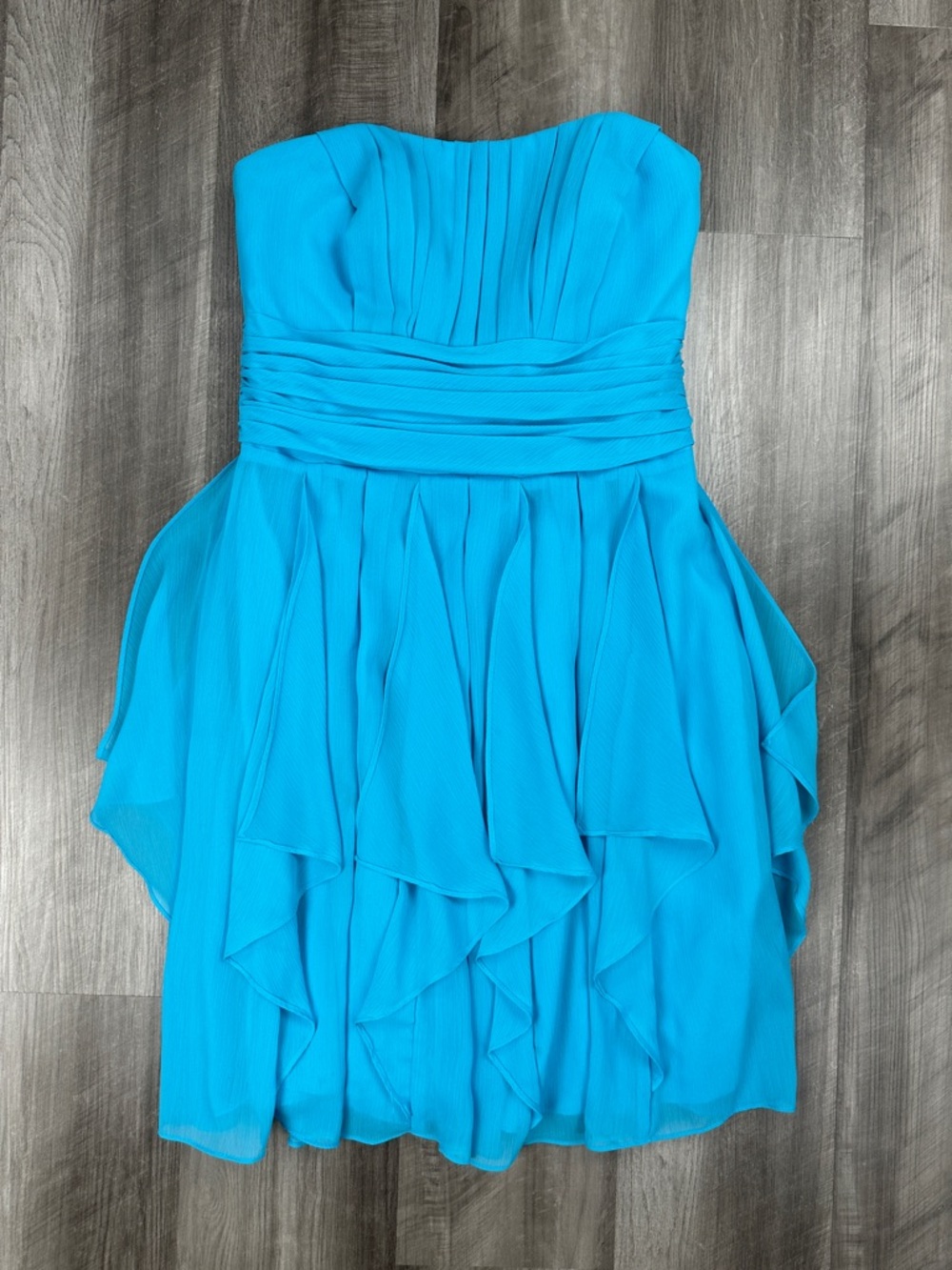 David’s Bridal Turquoise Strapless Chiffon Layered Skirt Cocktail Dress- 10